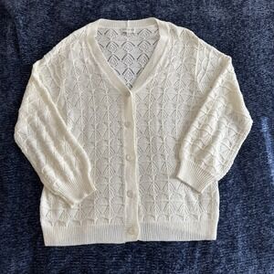 Skies are Blue Curvy Crochet Knit Cardigan Sweater Cream Button Down‎ 1X Cottage